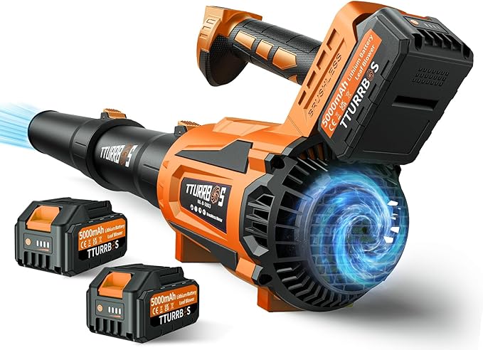 Leaf Blower Cordless - 650CFM Brushless Motor Leaf Blower with 6-Speed Control & Ergonomic Handle - Includes 2 x 5.0Ah Batteries & Fast Charger - Blowers for Lawn Care, Yard, Patio, Leaves, Snow, Dust