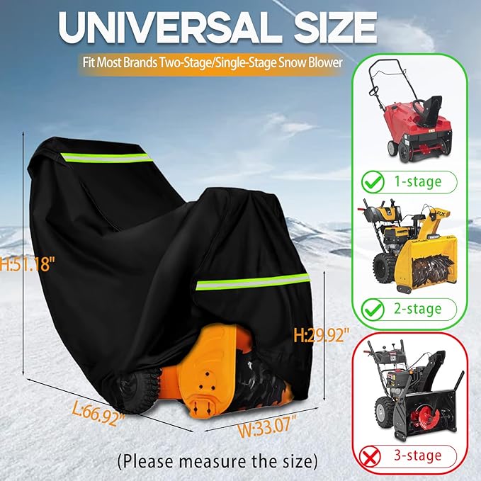 Snow Blower Cover Large Heavy Duty 600D Waterproof Universal Snow Thrower Cover,Outdoor Snowblower Cover fit Most Two Stage Snowblowers(66.92" L x 33.07" W x 51.18" H)