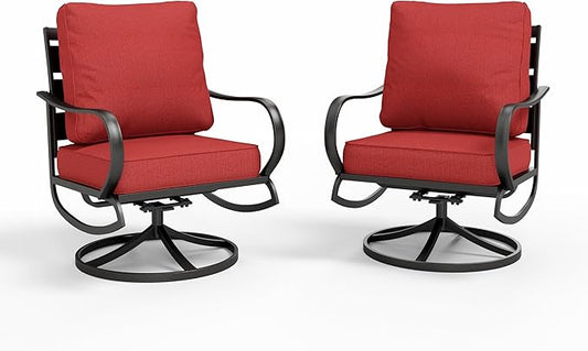 Sophia & William 2 Pieces Patio Furniture Sets Metal Sofa Chairs Patio Cushion Armchairs Swivel Sofa Chairs with Removable Cover for Garden Backyard Poolside Red