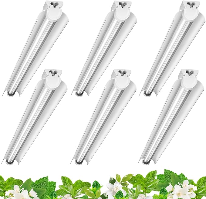 Barrina Grow Lights for Indoor Plants, 3FT 5000K Daylight White Full Spectrum Plant Lights, 180W(6 x 30W, 1000W Equivalent), T8 Grow Light Bulbs, LED Grow Light Strips, Linkable Design, 6-Pack