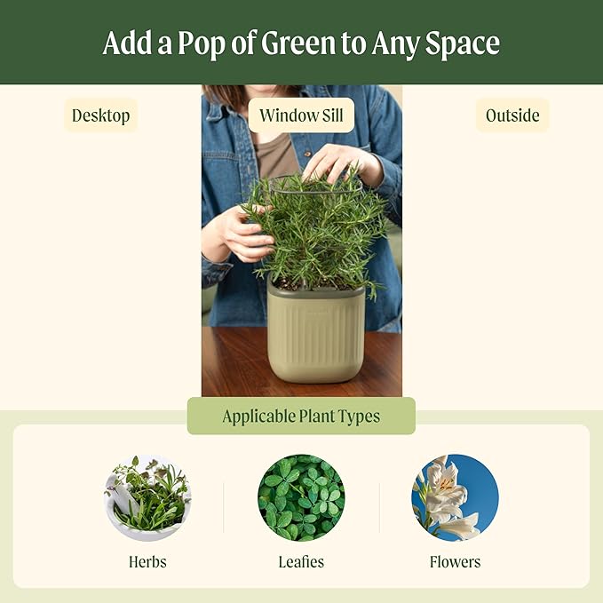 Vego garden Mini Planter Indoor Pots with Trellis Self-Watering Herb Countertop Planter for Climbing Vegetables Flowers Mint Plants Cage 2 Pack- Cream White