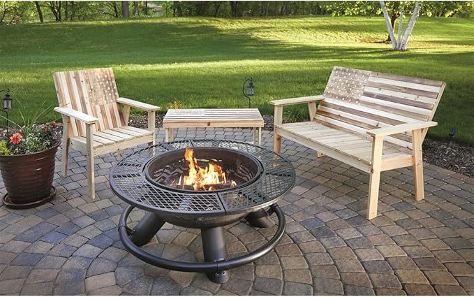 CASTLECREEK 47" Fire Pit BBQ Grill Outdoor Wood Burning Steel Log Firepit for Camping, Grilling, Smores, Yard, Cooking Outside, Barbecue, Bonfire Geometric