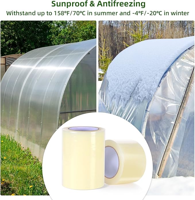 Ohuhu Greenhouse Repair Tape 6" x 98' - 6.3 mil Reinforced Clear Plastic Film for Green House Sheeting, Polyethylene PE Cover Repair