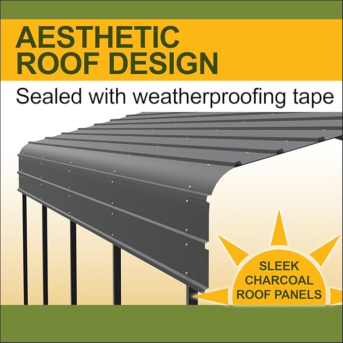 Carport 10 x 15 x 7 ft Charcoal Sturdy All-Steel Heavy Duty Canopy Shelter with Metal Frame for Parking a Car, SUV, Truck, Boat, Motorcycle, and Other Vehicles Outdoor in Your Driveway