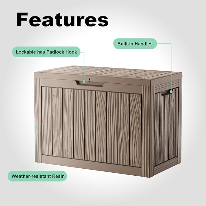 45 Gallon Outdoor Storage Box – Resin Deck Box with Lockable Lid, Waterproof Patio Furniture Storage for Tools, Garden & Yard Organization