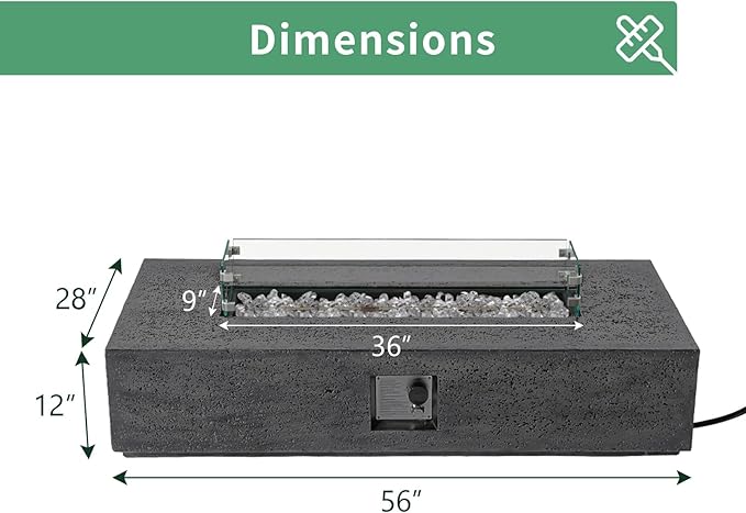 SUNBURY Outdoor Propane Burning Fire Pit, 56x28 inch Square Patio Fire Table 50,000 BTU Fire Pit for Outside with Waterproof Cover and Glass Stones, Light Gray