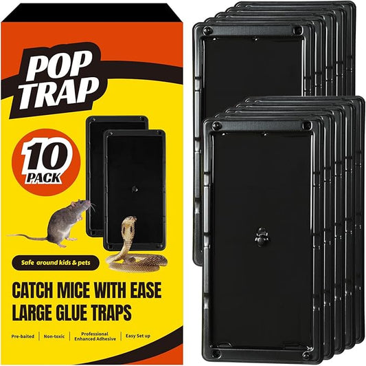 POPTRAP Rat Trap Heavy Duty & Large, Super Sticky Mouse Trap with Ultra-Strong Glue, Scent of Peanut Butter for Indoor & Outdoor, Non-Toxic (BigSize-10Pack)