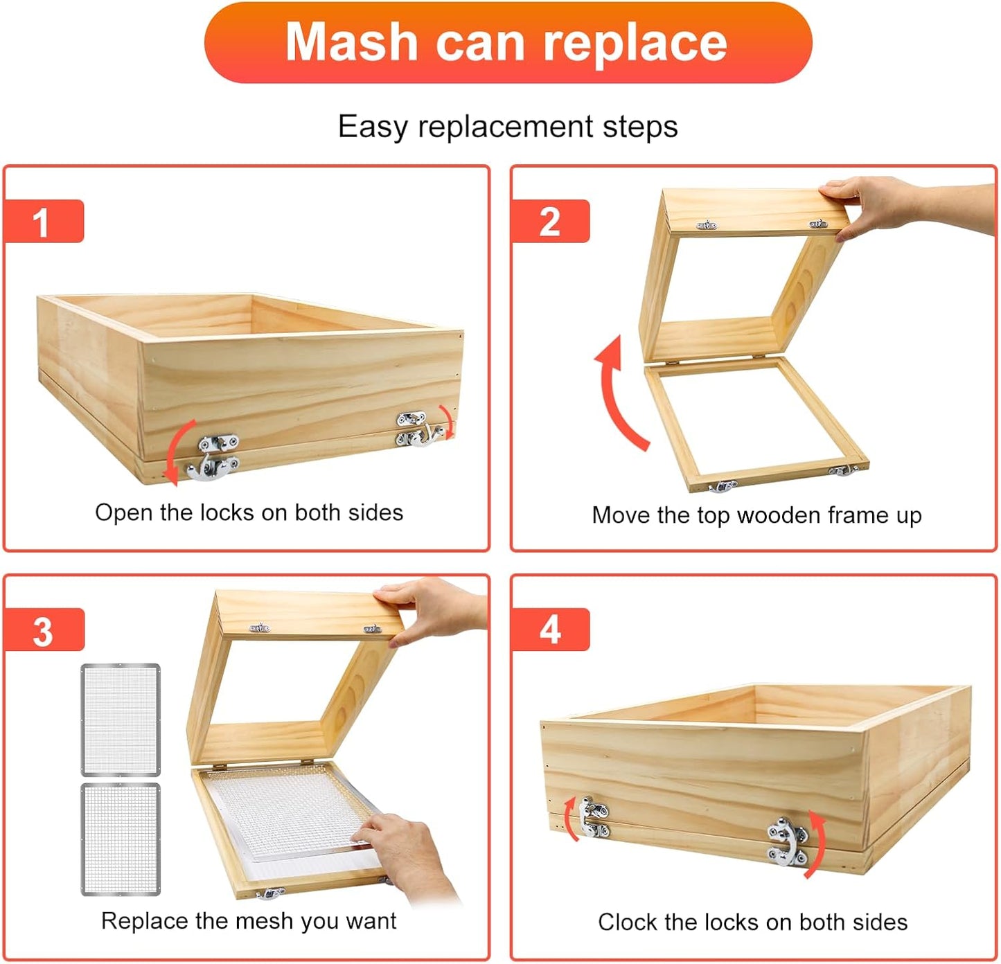 Soil Sifter 13.8"x10.2" for Garden: Wooden Dirt Sifter Replaceable Iron Mesh(0.15" & 0.35"), Multipurpose Handheld Compost Rock Sifter for Flowers, Fruit, Vegetable Plant Pots Gardening Tools