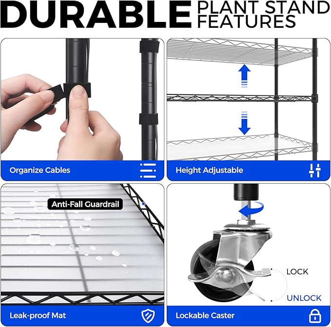 Barrina CX5 Plant Stand with Grow Lights for Indoor Plants, 4-Tier Plant Shelf with T8 3FT 30W(Per Light) Full Spectrum Grow Light for Seed Starting, Succulent, Settable Timer Socket 35.4"x13.8"x59"