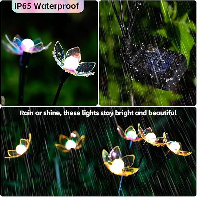 Solar Lights Outdoor, Solar Firefly Swaying Light with Flower, Garden Decor Lights, IP65 Waterproof, 2 Lighting Modes, Yard Patio Pathway Decoration, Gifts for Women, Grandma (4Pack 24LED)