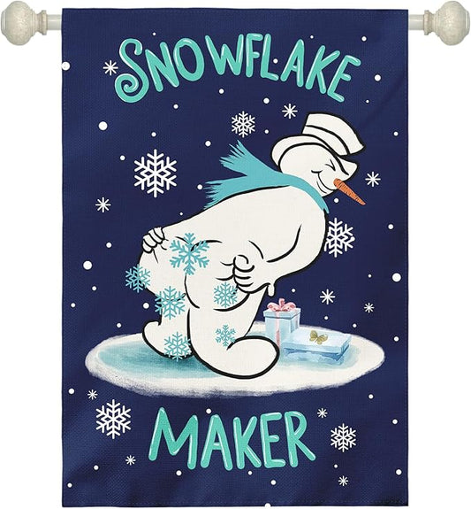 Winter Snowman Garden Flag Snowflake Maker Yard Flags Double Sided Christma Vertical Wall Banners Xmas Gift House Banner for Holiday Farmhouse Outdoor Decoration 28 x 40 Inch