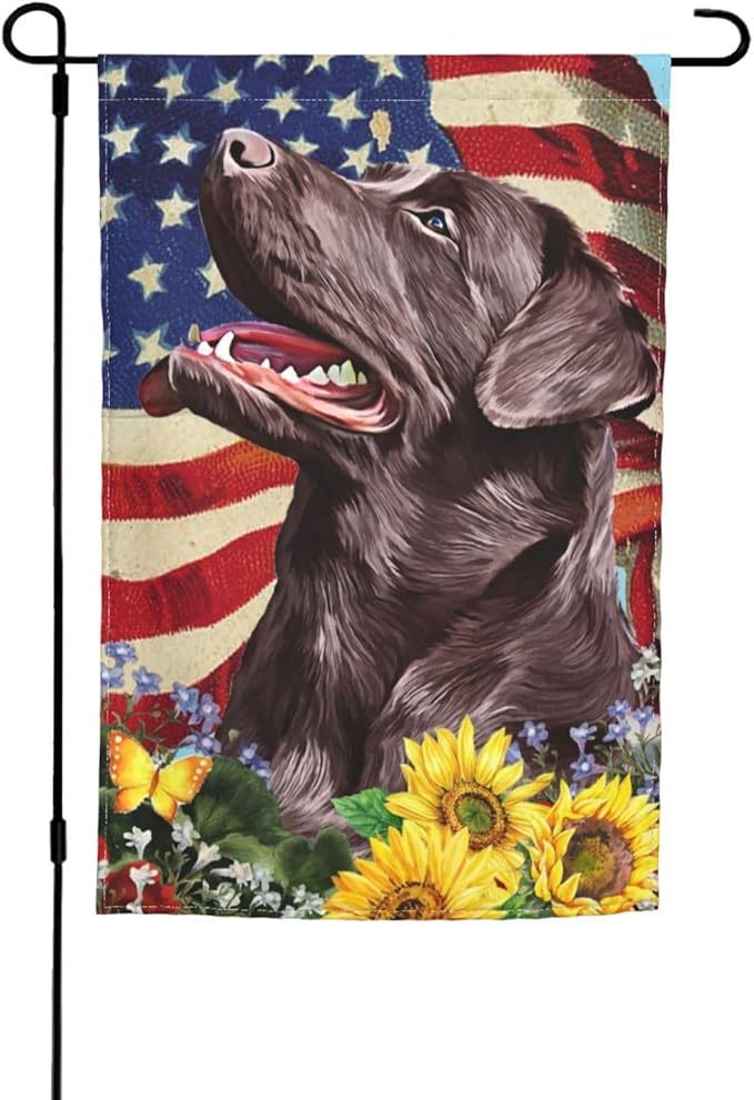 Chocolate Labrador American Flag Patriotic Dog Garden Flag Welcome Party Outdoor Outside Decorations Picks Home House Garden Yard Decor 12x18 Inch