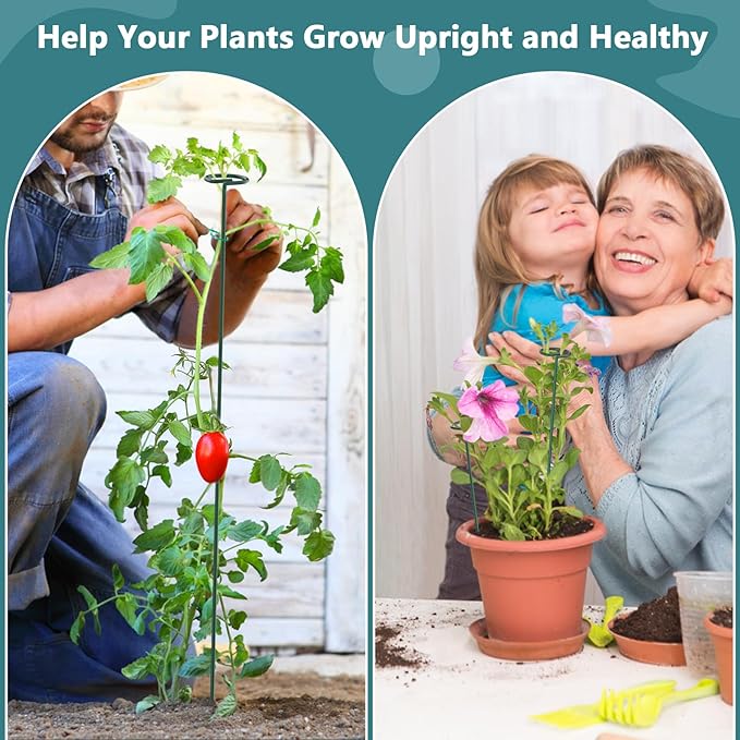 Plant Stakes for Indoor Outdoor Plants, 6 Packs 31.5 inches Plant Support Stakes with Twist Ties and Clips, Climbing Plant Sticks Garden Flower Stakes Support Hoops for Tomato, Pepper, Peony