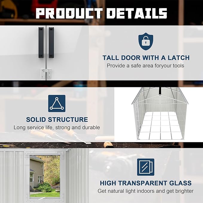 8x12 Ft Outdoor Storage Shed with Floor Frame and Window,Large Metal Utility Tool House W/Double Hinged Door & 4 Air Vents,All Weather Waterproof Garden Sheds for Backyard,Patio,Lawn,Dark Gray