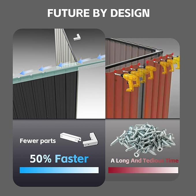 8×4 FT Metal Outdoor Storage Shed with Shelves, Lockable Waterproof Garden Tool Shed, Robust Backyard Patio Shed with Sloped Roof for Lawn Mower, Dark Gray (No Floor)