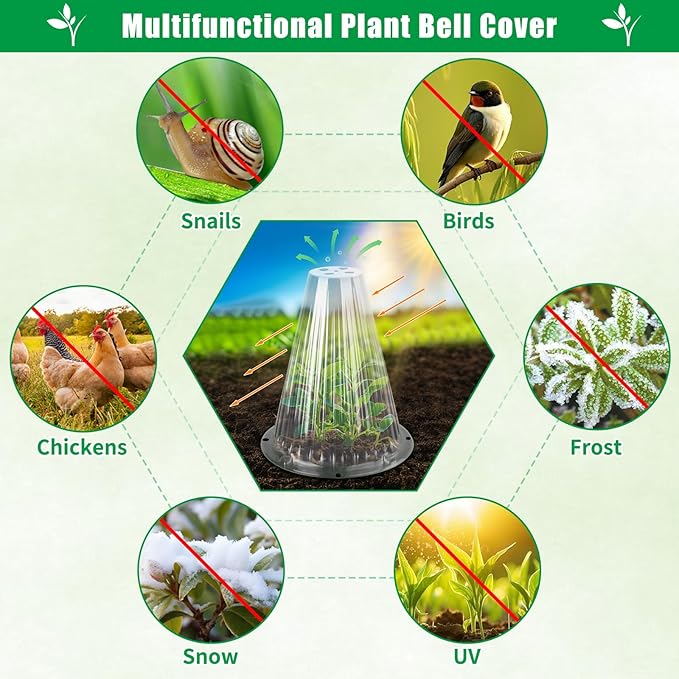 30 Pack Garden Cloches for Plants, Reusable Bell Plant Cover, Plant Covers Protectors from Animals Snails Birds Chickens Insect, 9.18" H X 7.56" D (Clear)