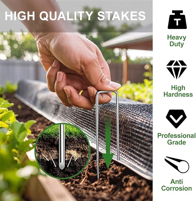 6 Inch Garden Stakes, 25 Pack Landscape Staples Anti-Rust 11 Gauge Galvanized Ground Stakes Pins for Yard Fabric, Lawns, Weed Barriers, Landscape Fabrics, Irrigation Hose