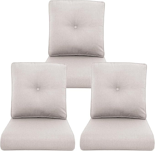 Outdoor Chair Cushions 3 Packs - Outside High Back Thick Water-Resistant Cushion 22x24 with Zipper Cover for Patio Glider Rocking Chairs Loveseat Couch – Beige/Buckle