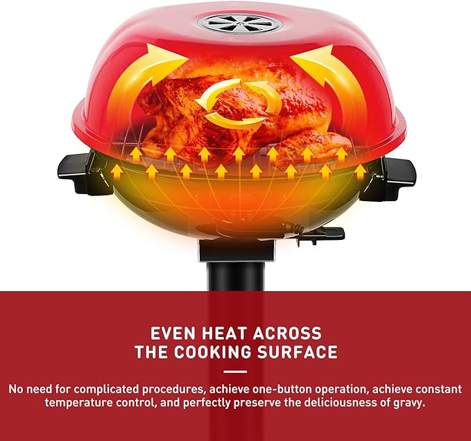 Electric BBQ Grill Techwood 15-Serving Indoor/Outdoor Electric Grill for Indoor & Outdoor Use, Double Layer Design, Portable Removable Stand Grill, 1600W (Stand Red BBQ Grills)