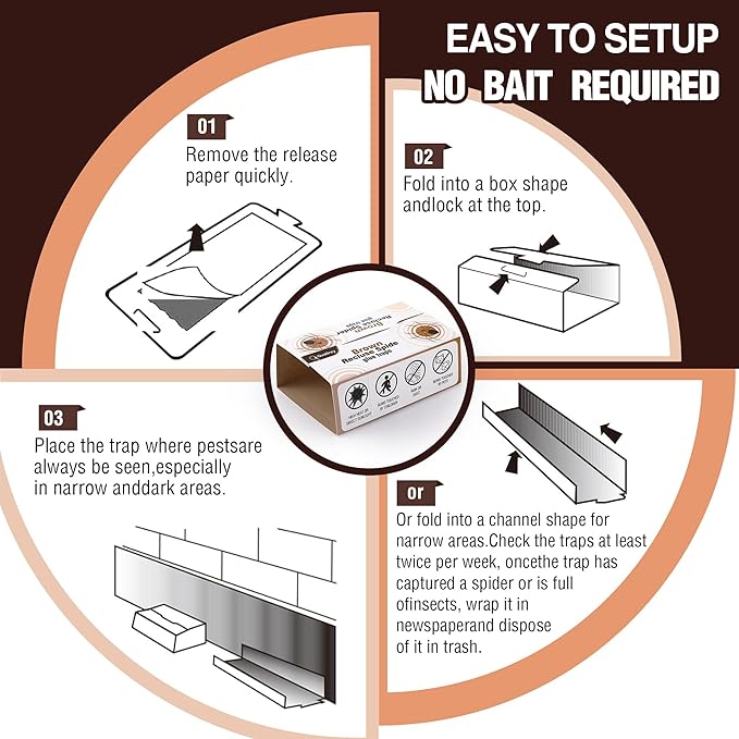 Qualirey 24 Pack Spider Traps Indoor for Brown Recluse Spiders, Extra Sticky Large Insect Glue Boards for Black Widows, Sac, Wolf and Other Crawling Bugs Inside Home