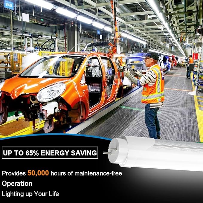 JESLED Dimmable T8 LED Type B Light Bulbs 4 Foot, 3120+Lumens, 5000K Daylight White, 24W (65W Equivalent), 4FT Fluorescent Tube Replacement, Ballast Bypass, Dual Ended Power, Frosted, 4-Pack