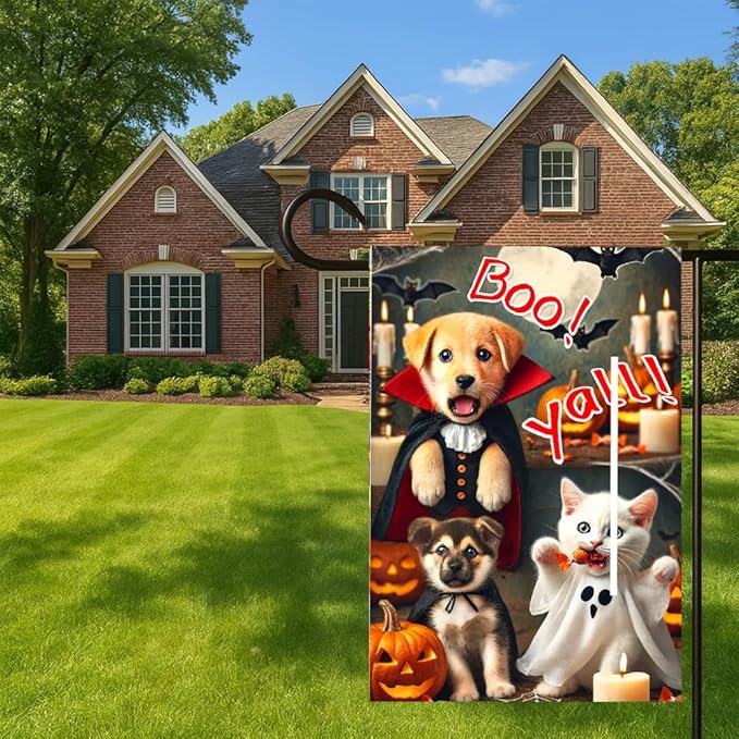 Winter Halloween Black Cat Witch Garden Flag 12x18 Inch Double Sided Fall Yard Flag