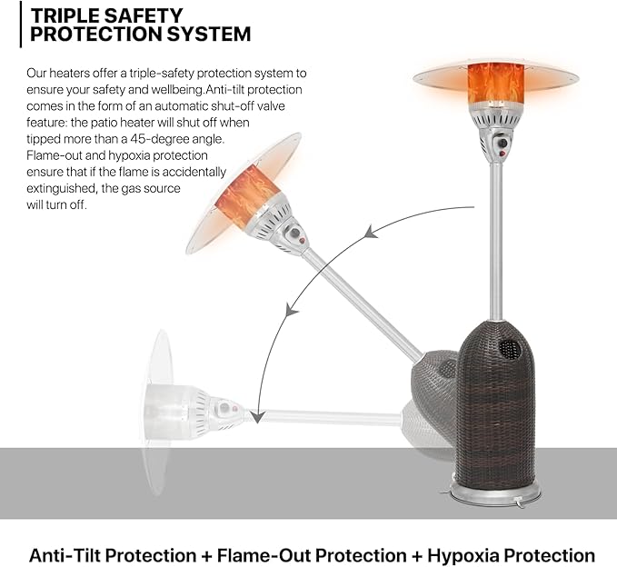MoNiBloom 41000 BTU Propane Patio Heater with Wheels and Stainless Steel Burner Outdoor Patio Heater for Commercial Use, Residential, Garden, Backyard, Porch, Deck, Balcony (Brown)