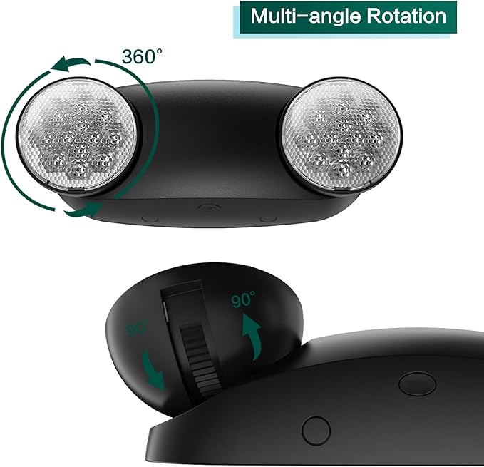 2 Pack Led Black Emergency Lights with Battery Backup - Adjustable Bug Eye UL 924 Certified Exit Signs - 120-277VAC Commercial Emergency Lights Fixtures/Indoor