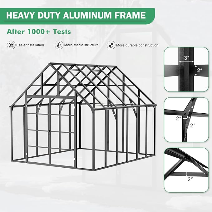 Outdoor Polycarbonate Greenhouse 12x10x10 FT Aluminum Frame Transparent Panels Heavy Duty Green House Kit with Windows Vents Door for Backyard Garden, Large Outsides Walk in Plant Greenhouses,Black