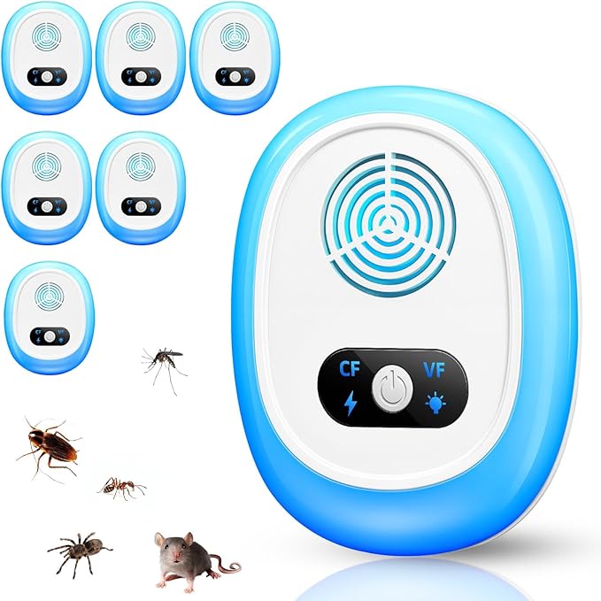 2025 Upgraded Ultrasonic Pest Control Repeller,6 Pack Mouse Rodent Repellent Ultrasonic Plug in Mouse Repellent Indoor for Spider Ant Bug Fly Roach Rat Mice Insect Deterrent,4 Mode Switching