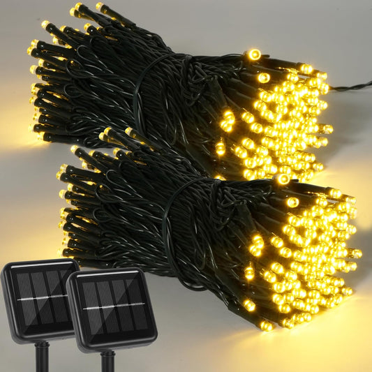 2 Pack 400 LED Solar String Lights, 8 Modes Solar String Lights for Outside, Waterproof and Solar Powered Outdoor String Lights for Holiday Christmas Yard Garden Tree Wedding Party (Warm White)