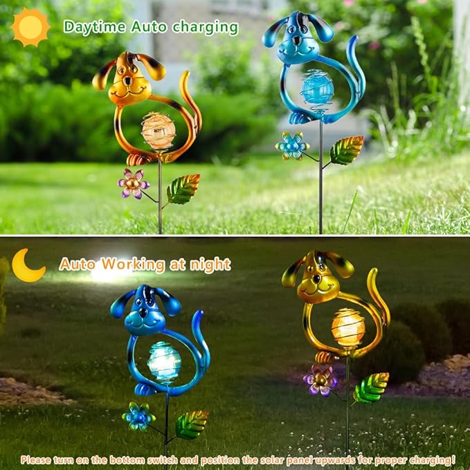 Solar Outdoor Garden Lights,27.4''H Solar Dog Statues Outdoor Lights,Waterproof Solar Decorative Garden Stakes for Lawn Patio Pathway, Solar Lights for Outside for Mom,Women,Dog Lovers
