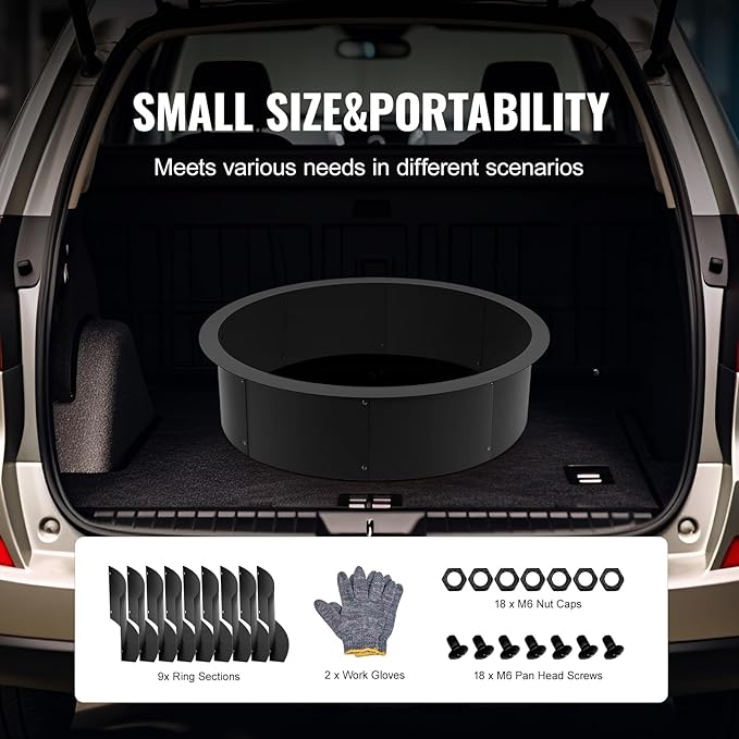 VEVOR Fire Pit Ring, 45-Inch Outer/39-Inch Inner Diameter, 10inch Height Fire Pit Insert, Heavy Duty Carbon Steel Liner DIY Campfire Ring Above or In-Ground, for Outdoor Camping, Bonfires