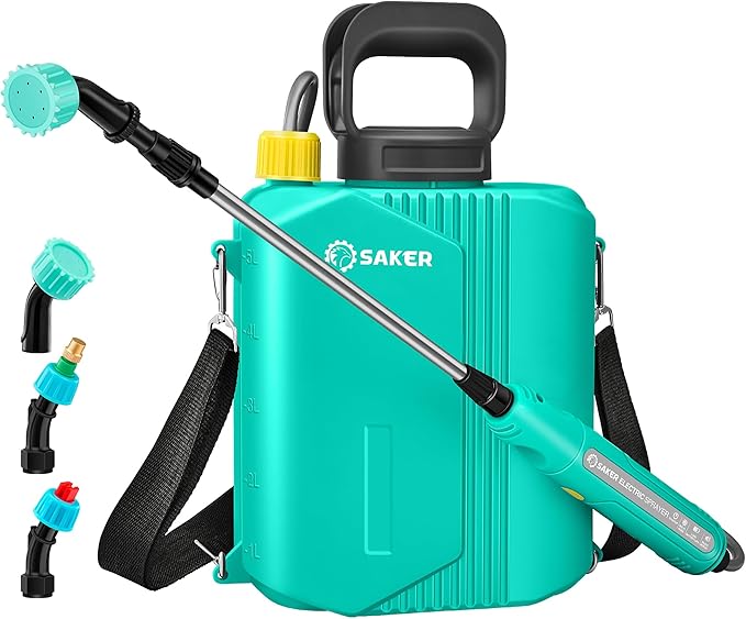 Saker Electric Sprayer,Backpack Battery Powered Sprayer 2025 New Version 1.6 Gallon,Upgrade Powerful Electric Tools with 3 Mist Nozzles,Retractable Wand for Lawn,Garden,Cleaning