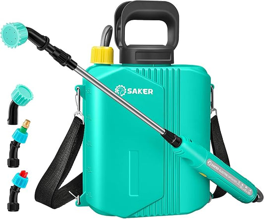Saker Electric Sprayer,Backpack Battery Powered Sprayer 2025 New Version 1.6 Gallon,Upgrade Powerful Electric Tools with 3 Mist Nozzles,Retractable Wand for Lawn,Garden,Cleaning
