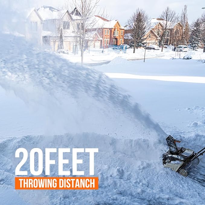 Litheli 2X20V Cordless Snow Blower, 20-inch Snow Thrower with 4.0Ah Battery, Electric Snow Blowers with LED Spotlight and Brushless Motor for Walkways and Driveways