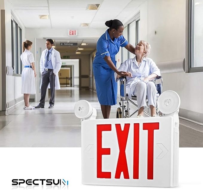 SPECTSUN 1PACK LED Exit sign Light with Battery Backup, Red Exit Emergency Sign with 2 Lamp Heads, Fire Exit Sign with Emergency Lights, Hardwired Exit Sign, Plastic Modern Exit Sign Indoor