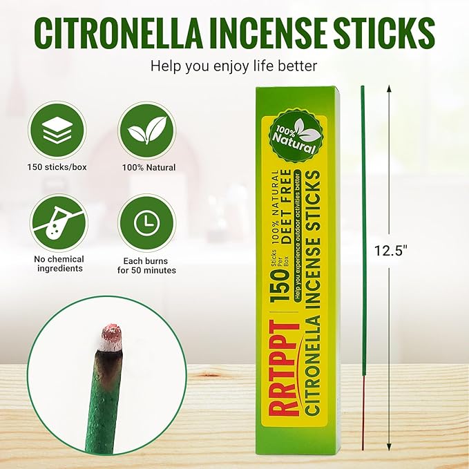 Citronella Incense Sticks with Natural Ingredients Citronella Oil Lemongrass Oil and Rosemary Oil Help You Better Enjoy Outdoor Life (150 Sticks)