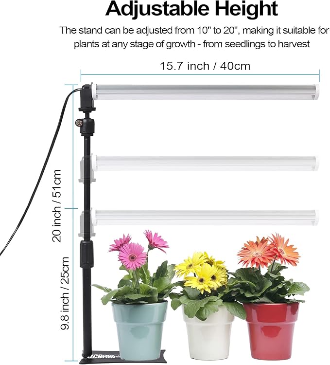 JCBritw Standing LED Grow Light，Adjustable T12 Bar Plant Light, White 6500K Full Spectrum Plant Grow Lamp on Stand for Indoor Plants Seed Starting, Seedlings, Veg, Flower