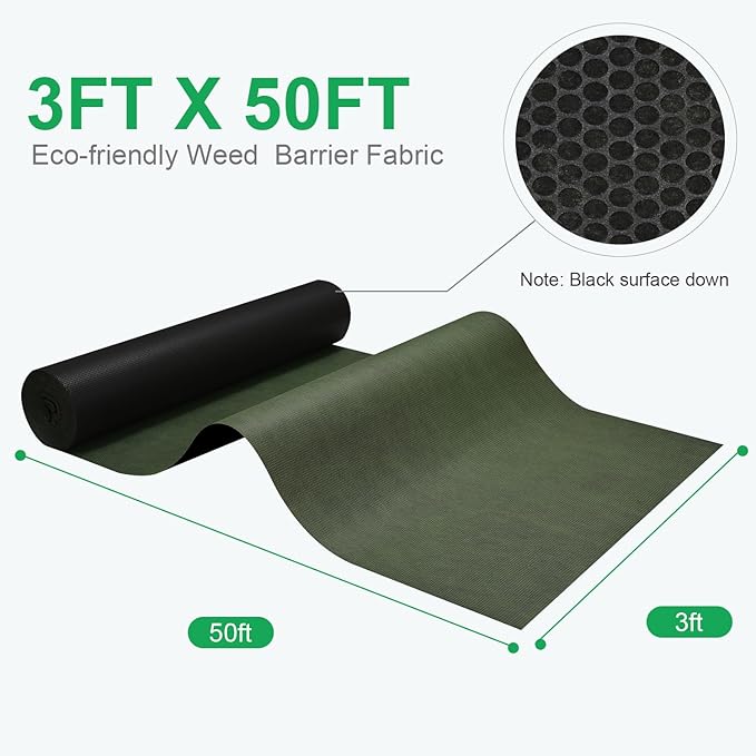 3x50ft Weed Barrier Fabric & Landscape Fabric,5.8oz Heavy-Duty Non-Woven Ground Cover, Easy Setup Weed Control Mat for Garden, Yard, Farm, Orchard, Fruit Trees