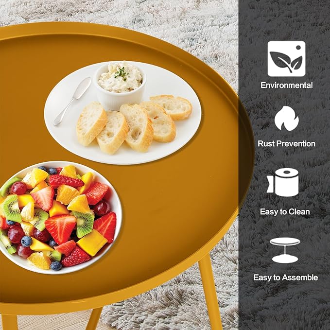 Babion Gold Outdoor Side Tables, Small Outdoor Table, Round Patio Side Table Steel, Small Accent End Table for Patio Yard Garden, Indoor & Outdoor