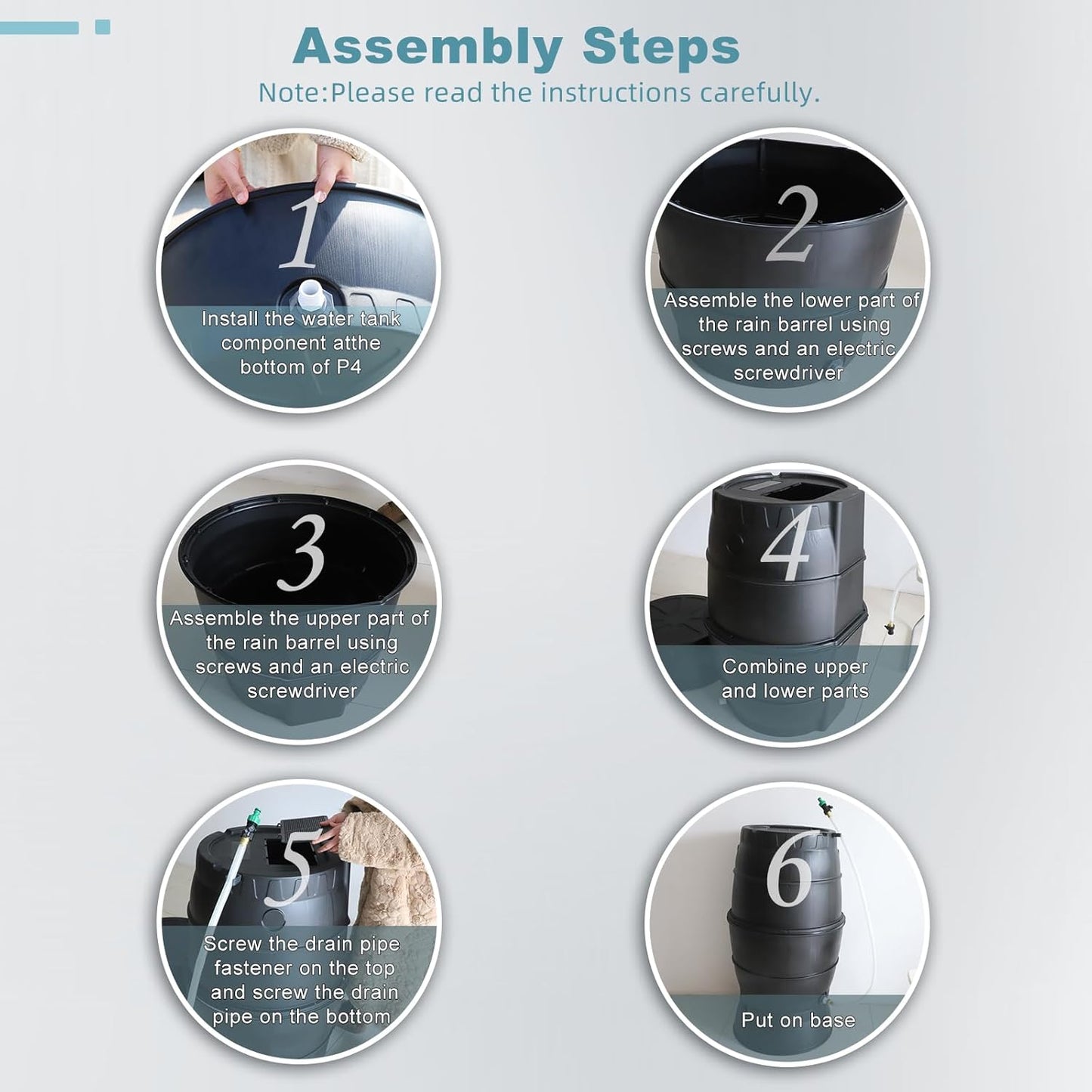 SQUEEZE master 50 Gallon Rainwater Collection Barrel with Stand-BPA Free Home Rain Catcher with Outlet Hose-Flatback Designed Water Storage Collection Barrel for Gardens and Plants