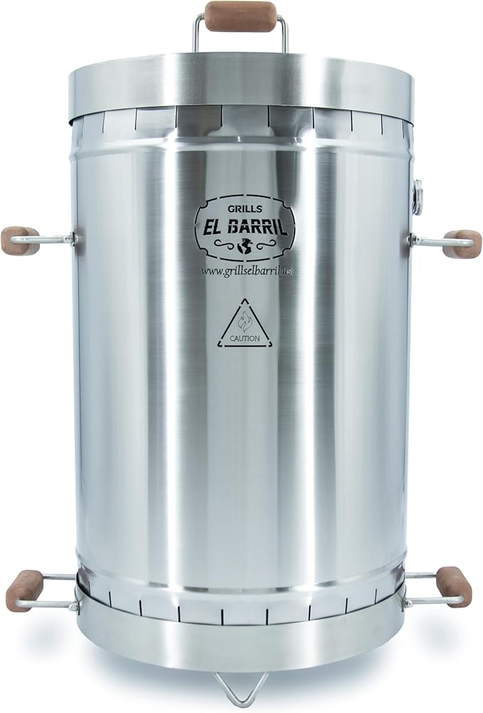 EL BARRIL 45lbs Smoker Grill Combo, Stainless Steel Vertical Barrel Charcoal Grill, Outdoor Smoker with Even Heat Distribution