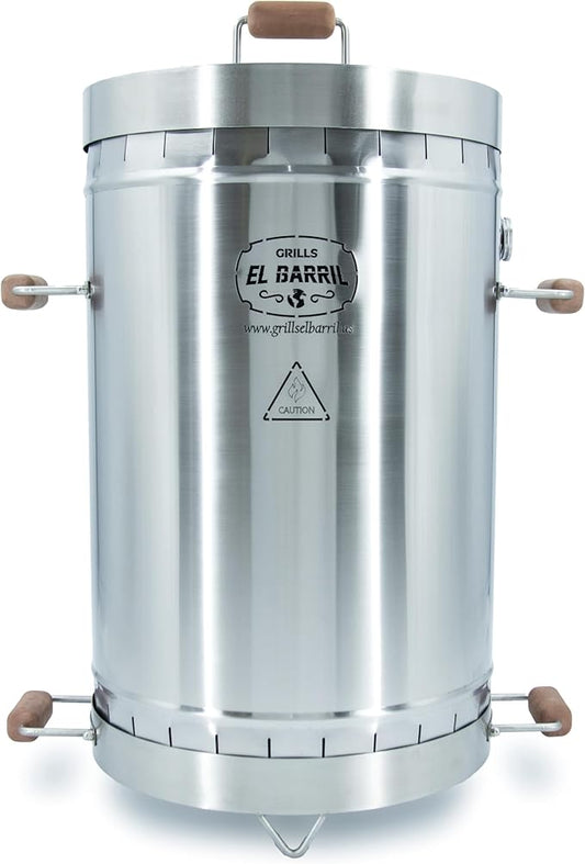 EL BARRIL 45lbs Smoker Grill Combo, Stainless Steel Vertical Barrel Charcoal Grill, Outdoor Smoker with Even Heat Distribution