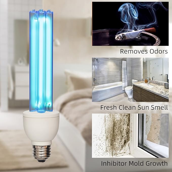 BAIMNOCM 4 Pack 25 Watt UV Light Bulb with Ozone, UVC Lamp, 185nm/254nm lamp for Home E26 Base 4 Count