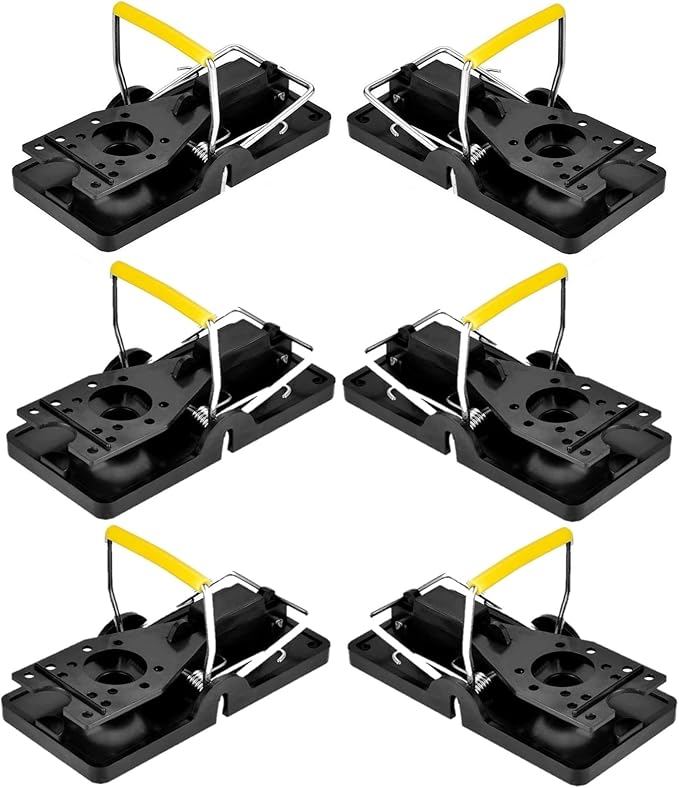 Bullseye - 6 Pack - Rat Traps - Indoor/Outdoor, Reusable, Easy Setup, Powerful Stainless Steel Spring, Tough ABS Body. Set Safely Without Getting Snapped. Great for Rats, Chipmunks & Other Rodents