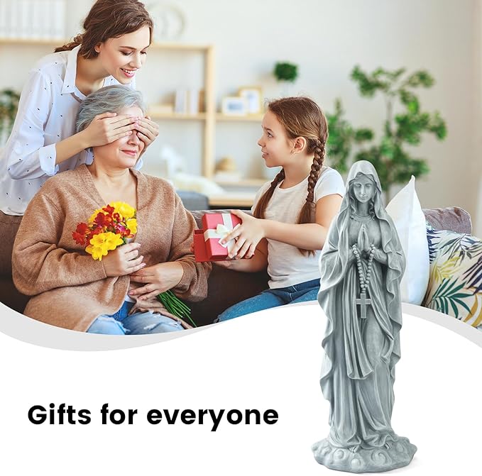 Virgin Mary Praying Statue 31.49 Inch Tall Outdoor Garden Religious Garden Outdoor Yard Patio Deck Home Entryway Hallway Sculpture Magnesium Oxide Stone （Grey Virgin）