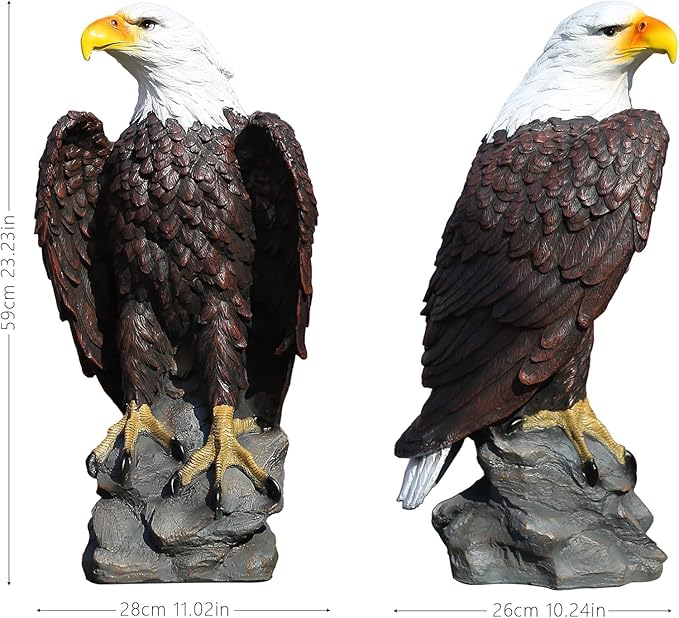 H:23.2in Outdoor Great Eagle Sculpture Garden Decoration Hand-Painted Bald Eagle Decoration - Bald Eagle Statue, Majestic American Indoor/Outdoor American Office, Courtyard Decoration