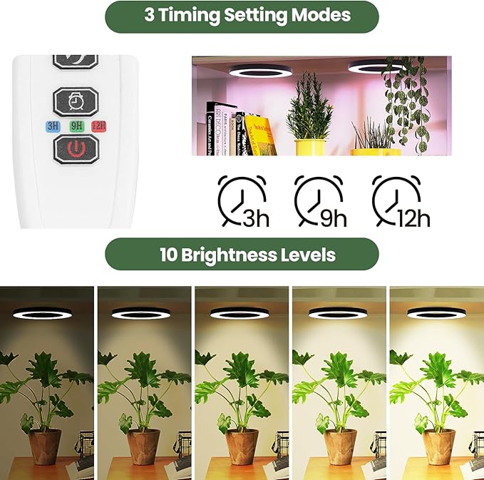 Mosthink 6.3" Ceiling Grow Lights for Indoor Plants, 144 LEDs Plant Light Full Spectrum, Under Cabinet Growing Lamp with Auto Timer, 10 Dimmable Levels, 3 Modes with Transparent Cover,Corded