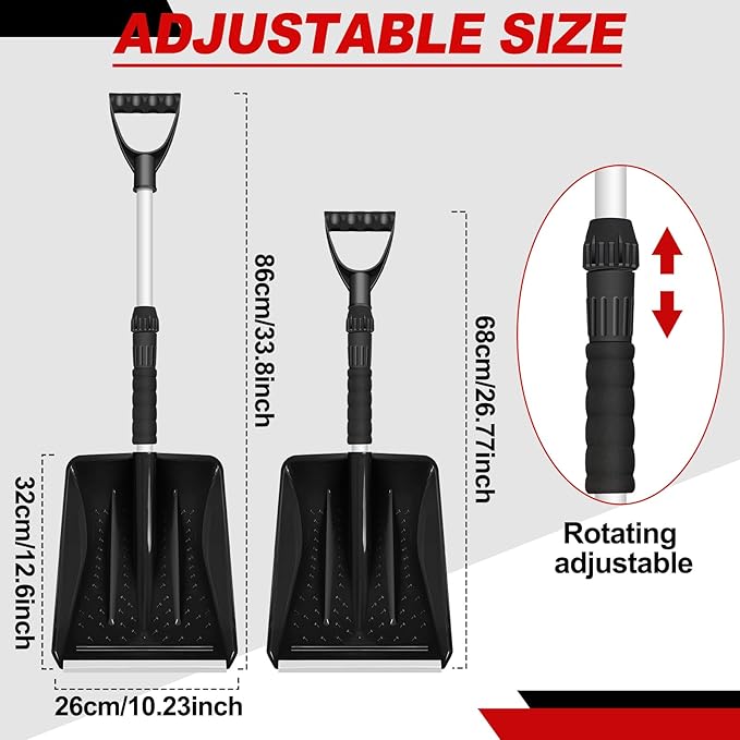 Lasnten 2 Pcs Kids Snow Shovels with D Handle Extendable Plastic Toddler Shovels 27 to 34 Inch for Car Trunk Winter Snow Removal Driveway Camping Yard Garden Activities